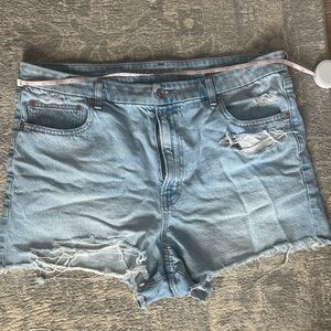 Distressed Light Blue Denim Shorts